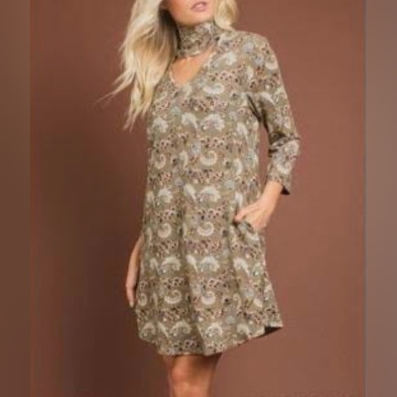 NWT Simply Noelle Long Sleeve Olive Green Floral Valley Twirl Dress Size XS - Picture 1 of 6
